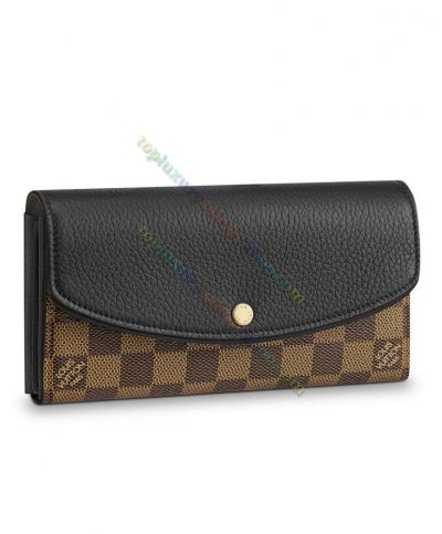 Louis Vuitton Normandy Damier Coated Brown Canvas Black Leather Flap Male 2022 Latest Patchwork Long Wallet