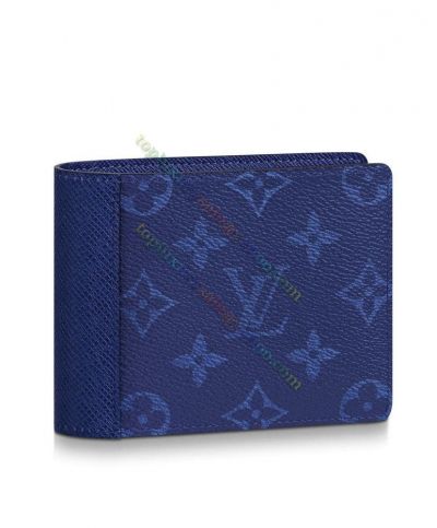  Louis Vuitton Multiple Monogram Printing Blue Canvas Best Price Male Short Design Bi-fold Wallet