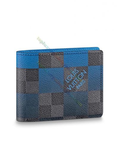  Louis Vuitton Multiple Damier Coated Black Canvas Blue Checked Pattern Men Bifold Short Wallet Online