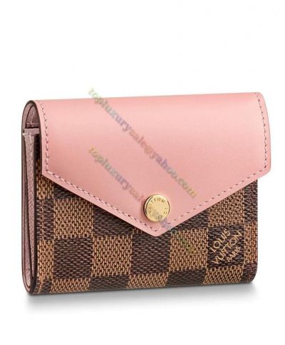 Louis Vuitton Damier Zoe Wallet Pink Leather Flap Folded Style Women  Brown Canvas Sweet Short Wallet Online