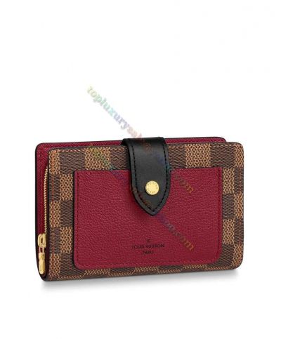 Louis Vuitton Juliette Damier Coated Brown Canvas Fuchsia Leather Zipper Compartment & Open Pocket Fashion Short Wallet For Ladies