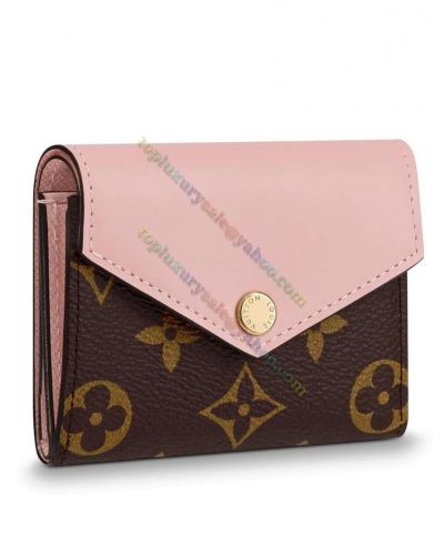 Clone Louis Vuitton Zoe Floding Design Pink Leather Flap Monogram Coated Canvas Cheapest Women's  Short Wallet M62933
