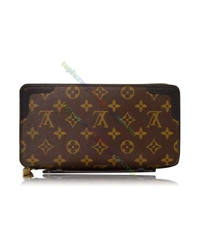  Louis Vuitton Monogram Printing Yellow Gold Plated Zipper Closure Hot Selling Neutral Brown Canvas Long Wallet