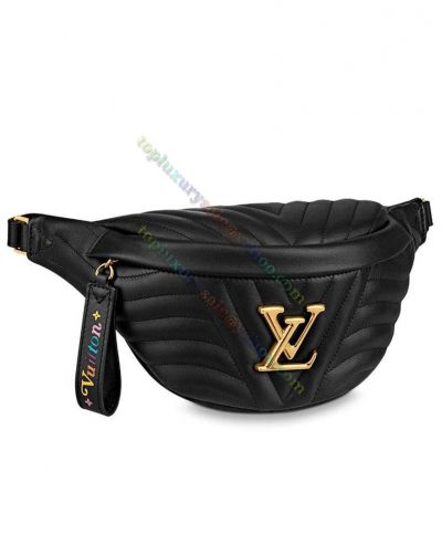 Louis Vuitton New Wave Golden LV Signature Unisex Black Quilted Leather Belt Bag Low Price For Sale