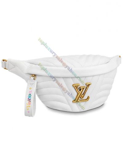  Louis Vuitton New Wave White Quilted Leather Brass LV Signature Colorful Logo Pull Bumbag For Ladies 2022 Latest 