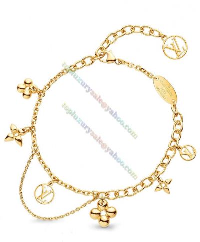  Louis Vuitton Ladies Blooming Supple Monogram Flower & Name Lable Decoration Yellow Gold Celebrity Same Bracelet M64858