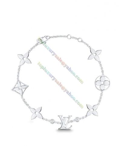 Copy Louis Vuitton Idylle Silver Blossom Flower Join Lv Mark & Diamond Celebrity Same Female Chain Bracelet Q95589
