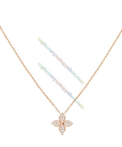 Copy Louis Vuitton Star Blossom Pink Gold Chain & Covered Diamond Monogram Flower High End Ladies Necklet Q93710