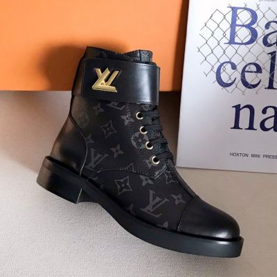 Gray Monogram Print Black Leather Gold LV Hardware - Best Selling  Ladies' Louis Vuitton Wonderland Ranger Ankle Boots