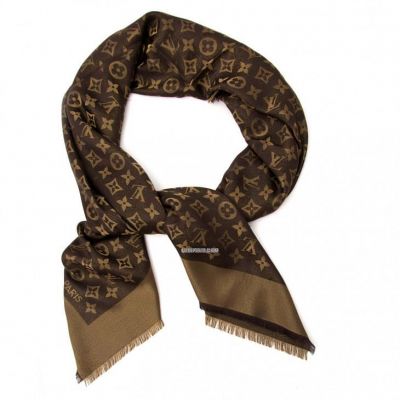  Louis Vuitton Popular Monogram Printing Women Shine Shawl Brown Silk & Wool High End Scarf W140XH140 CM