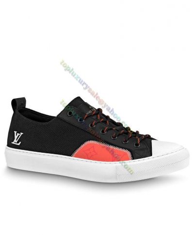 Hot Sale  Men's Louis Vuitton Tattoo Black Sneakers Pink Patch Small LV Embroidery Design Side Low-Top Canvas shoes USA