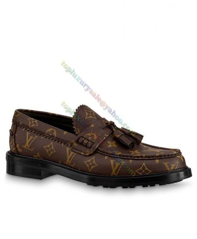Classic Louis Vuitton Tassel Decoration Monogram Canvas Rubber Sole Brown Voltaire Loafers For Men Online