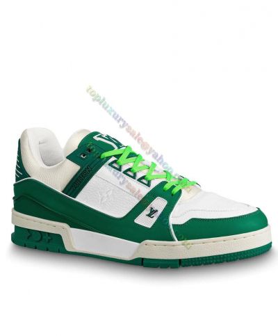 Hot Sale Men's Louis Vuitton Trainer Monogram Grained Calfskin Signature Design Green Sneaker UK1A8126 Fashion 