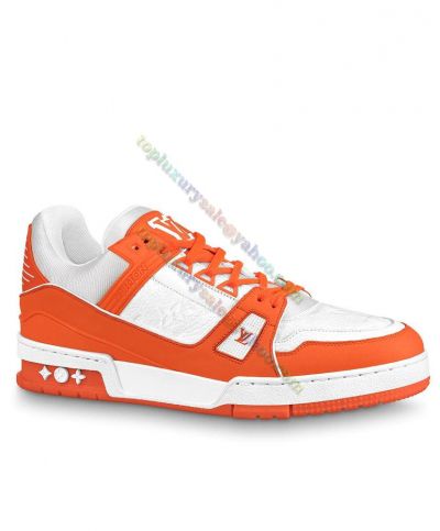  Louis Vuitton Trainer Monogram pattern Grained Calfskin LV Signature Side Orange Lace Up Sneaker For Male 1A811O