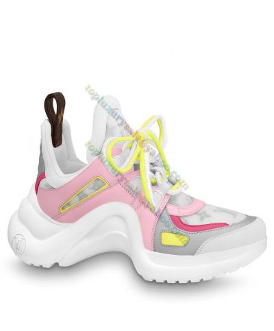  Ladies Louis Vuitton Archlight Pink &Lemon Details Turbo Outsole White Monogram Upper Design Athletic Shoes 1A8NTL