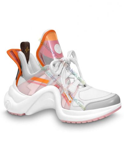 Clone Louis Vuitton Archlight Light Pink & Bright Orange Patent Leather White Mesh Technical Fabrics Waves Sole Ladies Lace-ups Sneaker 
