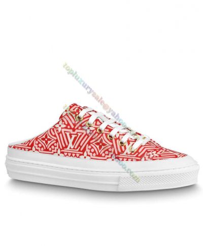  Louis Vuitton Ladies' LV Crafty Stellar Nylon Red Monogram Open Back Elevated Outsole Sneakers Limited Edition 1A85NN
