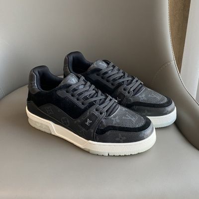 Unisex Black Suede Trim Dark Grey Monogram Leather White Rubber Sole -  Louis Vuitton Trainer Sneaker